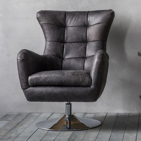 Bristol Black Leather Swivel Chair-Occasional Chair-Chic Concept