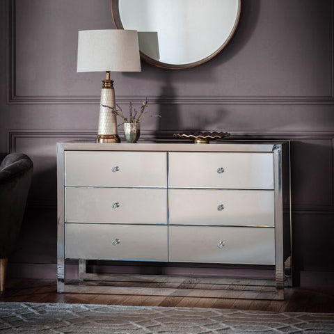 Cutler 6 Drawer Mirrored Chest-Chest Of Drawers-Chic Concept