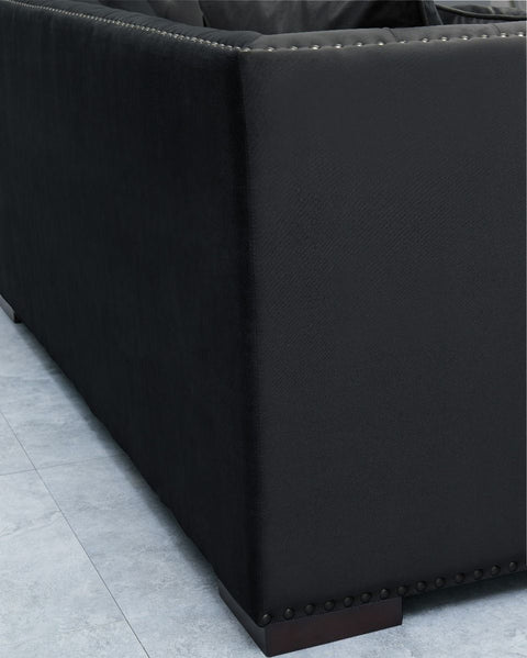 Modern Black Velvet Chesterfield Corner Sofa-Chesterfield Sofa-Chic Concept