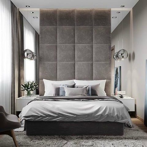 Square Design Fabric Upholstered Wall Mounted Headboard Wall Panels-Wall Panels-Chic Concept