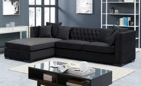 Modern Black Velvet Chesterfield Corner Sofa-Chesterfield Sofa-Chic Concept