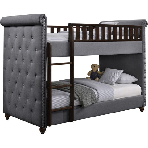 Ava Children's Dark Grey Linen Fabric Chesterfield Kids Bunk Bed-Bunk Bed-Chic Concept