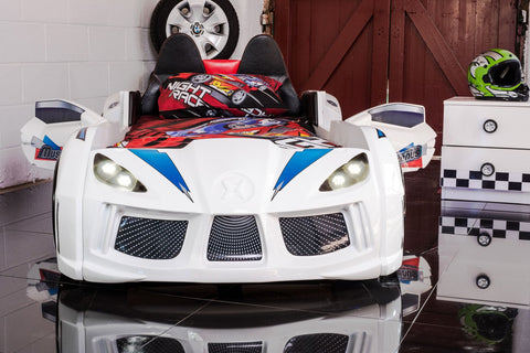 GT Turbo Children's Novelty Kids White Racing Car Bed -3FT Single-Children's Bed-Chic Concept