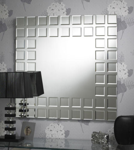 Modern Contemporary Clear Borders Squares Bevelled Wall Mirror-Art Deco Mirror-Chic Concept