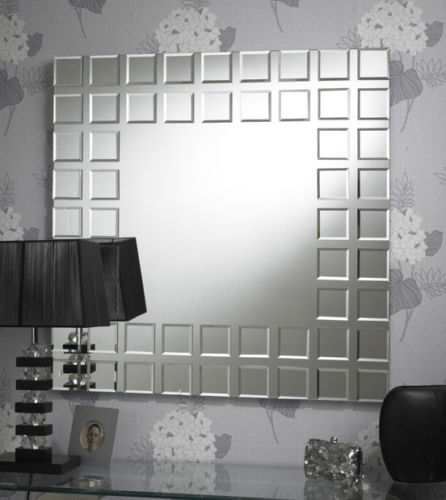 Square Art Deco Bevelled Clear Bordered Block Wall Mirror - 89 X 89 cm-Art Deco Mirror-Chic Concept