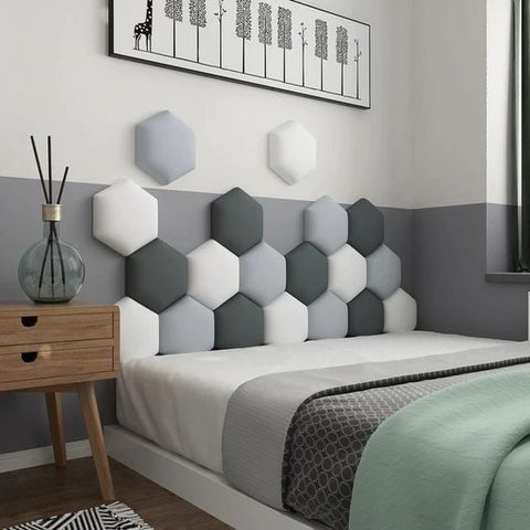 Hexagon Geometric Design Fabric Upholstered Wall Mounted Headboard Wall Panels-Wall Panels-Chic Concept