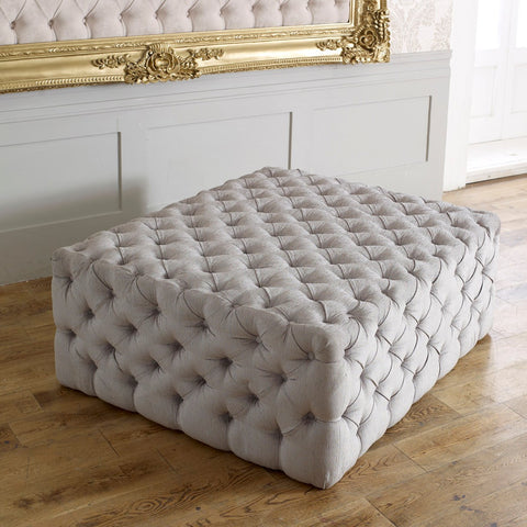 Large Square Chesterfield Buttoned Fabric Upholstered Fixed Bench/ Stool / Seat-Footstool-Chic Concept