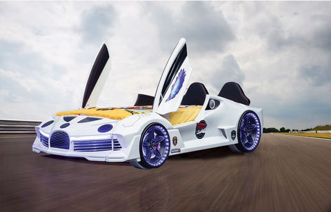Aventa Children's Novelty Kids White Racing Car Bed - 3FT Single-Car Beds-Chic Concept
