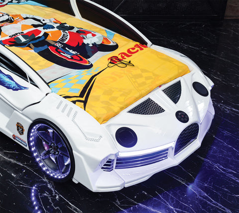 Aventa Children's Novelty Kids White Racing Car Bed - 3FT Single-Car Beds-Chic Concept