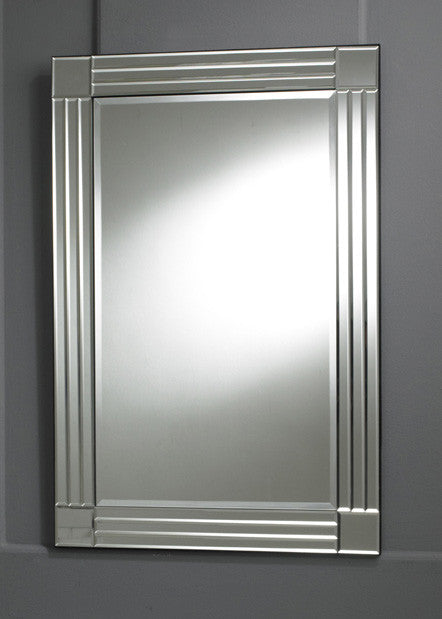 Modern Rectangular Clear Border Four Squares Bevelled Wall Mirror-Art Deco Mirror-Chic Concept