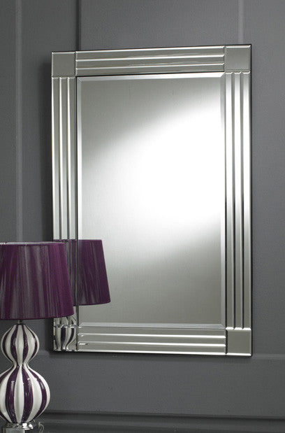 Modern Rectangular Clear Border Four Squares Bevelled Wall Mirror-Art Deco Mirror-Chic Concept
