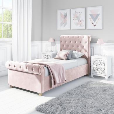 3FT Single - Hilton Upholstered Pink Sleigh Bed-Sleigh Bed-Chic Concept