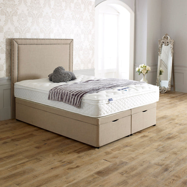 New Bespoke Maurise Double Studded Chrome Headboard Divan Ottoman