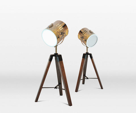 Vintage Metal Wood Small Tripod Floor Standing Lamp-Floor Lamp-Chic Concept