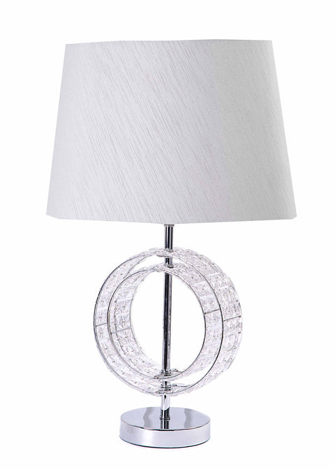 Venetian Clear Crystal Plastic Base with Grey Fabric Shade-Table Lamp-Chic Concept