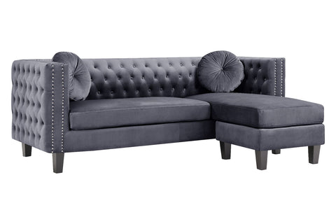 Grey Velvet Washington Chesterfield Corner Sofa-Chesterfield Sofa-Chic Concept