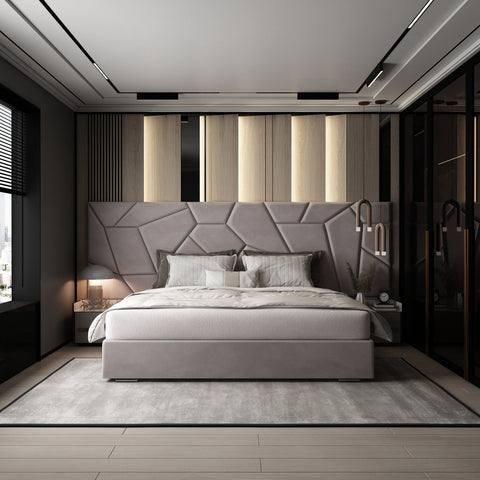 New Bespoke Abstract Art Deco Wall Mounted Fabric Upholstered Wall Board Headboard-Bed-Chic Concept