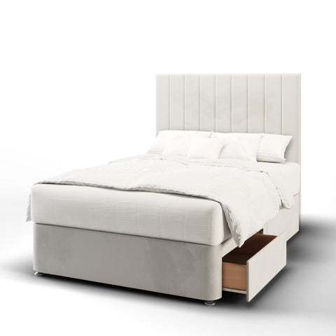 Durham Vertical Panels Fabric Upholstered Tall Headboard with Divan Bed Base & Mattress Options-Divan Bed-Chic Concept