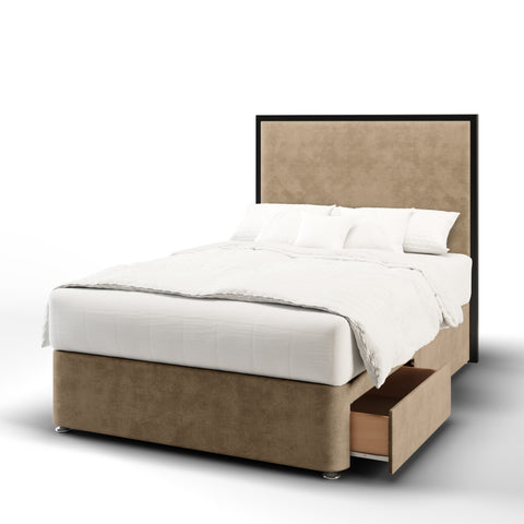 Madrid Metal Frame Border Plain Bespoke Headboard Divan Bed Base with Mattress Options-Divan Bed-Chic Concept