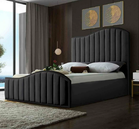 Vertical Paneled Waved Sleigh Bed Frame-Sleigh Bed-Chic Concept
