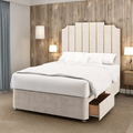 Lisbon Art Deco Vertical Panel Metal Gold Strips Bespoke Headboard Divan Bed with Mattress Options-Divan Bed-Chic Concept