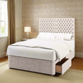 Seville Double Panel Chesterfield Buttoned Design Fabric Upholstered Tall Headboard with Divan Bed Base & Mattress Options-Divan Bed-Chic Concept