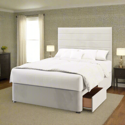 Eden Horizontal Panels Fabric Upholstered Tall Headboard with Divan Bed Base & Mattress Options-Divan Bed-Chic Concept