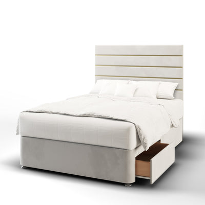 Eden Horizontal Panels Metal Gold Strip Bespoke Tall Headboard Kids Divan Bed Base with Mattress Options-Divan Bed-Chic Concept