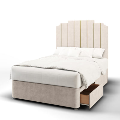 Art Deco Vertical Panels Metal Gold Strips Bespoke Headboard Kids Divan Bed with Mattress Options-Divan Bed-Chic Concept