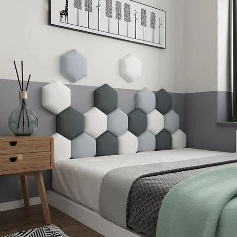 Hexagon Geometric Design Fabric Upholstered Wall Mounted Headboard Wall Panels-mws_apo_generated-Chic Concept