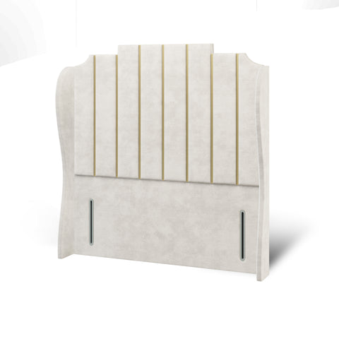 Lisbon Art Deco Gold Strip Fabric Upholstered Solitaire Winged Headboard with Ottoman Storage Bed & Mattress Options-Ottoman Bed-Chic Concept