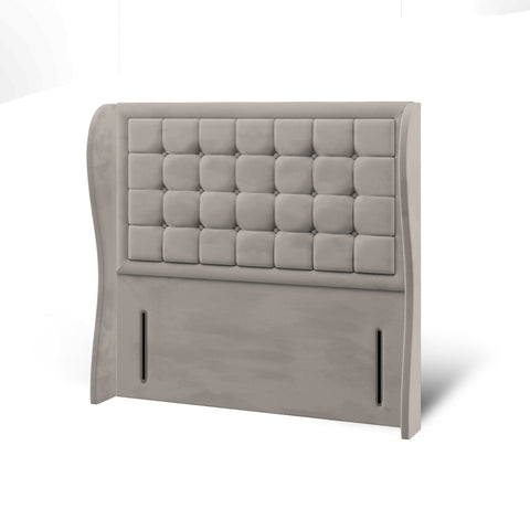 Aspire Large Cubic Buttoned Border Fabric Upholstered Solitaire Winged Headboard with Ottoman Storage Bed & Mattress Options-Ottoman Bed-Chic Concept
