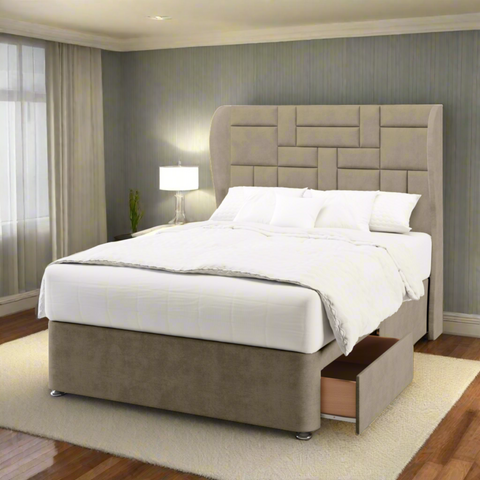 Abstract Design Middle Curve Wing Bespoke Headboard Divan Base Storage Bed with Mattress Options-Divan Bed-Chic Concept