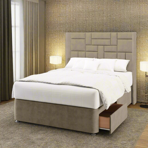 Abstract Design Straight Wing Bespoke Headboard Divan Base Storage Bed with Mattress Options-Divan Bed-Chic Concept