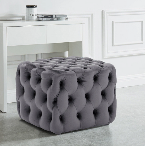Chesterfield Buttoned Upholstered Cube Stool-Footstool-Chic Concept
