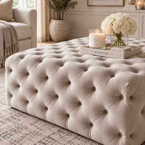 Large Square Chesterfield Buttoned Footstool-Footstool-Chic Concept