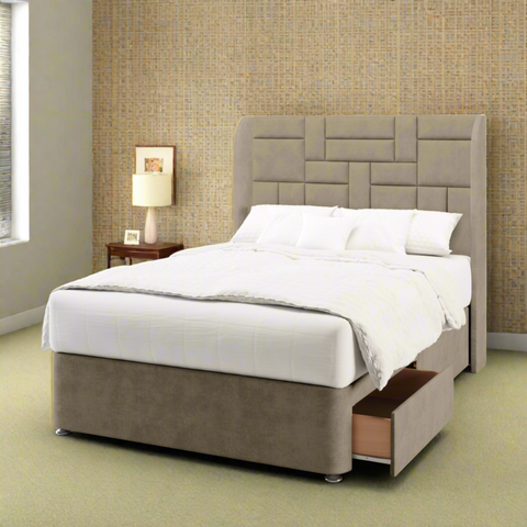 Abstract Design Top Curve Wing Bespoke Headboard Divan Base Storage Bed with Mattress Options-Divan Bed-Chic Concept