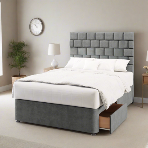 Brick Design Bespoke Tall Headboard Divan Bed Base with Mattress Options
