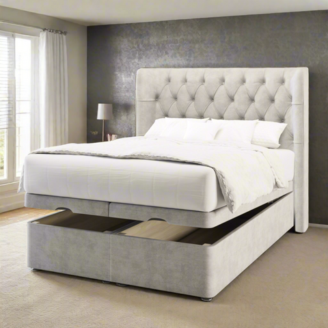 Duke Chesterfield Fabric Upholstered Winged Headboard with Ottoman Storage Bed & Mattress Options-Ottoman Bed-Chic Concept