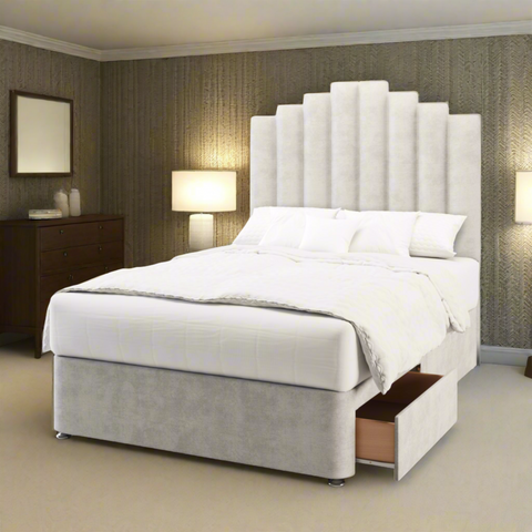 Coco Steps Vertical Panels Bespoke Tall Headboard Divan Bed Base with Mattress Options-Divan Bed-Chic Concept