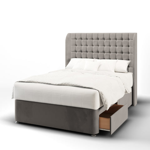 Harriett Small Cubic Top Curve Wing Bespoke Headboard Divan Base Storage Bed with Mattress Options-Divan Bed-Chic Concept