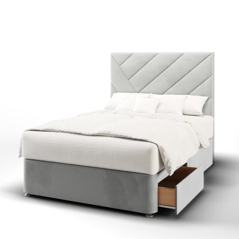 Everest Multi Diagonal Panels Fabric Upholstered Tall Headboard with Kids Divan Bed Base & Mattress Options-Divan Bed-Chic Concept
