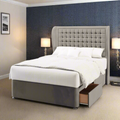 Hudson Small Cubic Border Middle Curve Wing Bespoke Headboard Divan Base Storage Bed with Mattress Options-Divan Bed-Chic Concept