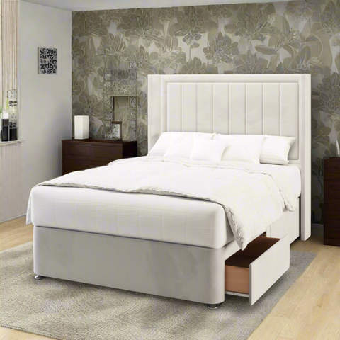 Bella Vertical Panel Border Straight Wing Bespoke Headboard Divan Base Storage Bed with Mattress Options-Divan Bed-Chic Concept