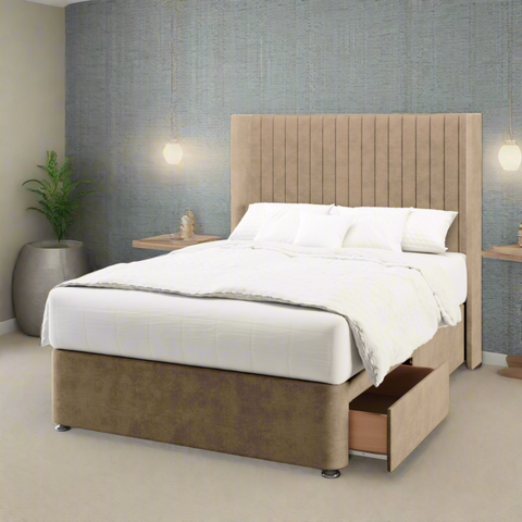 Vienna Fluted Straight Wing Bespoke Headboard Divan Base Storage Bed with Mattress Options-Divan Bed-Chic Concept