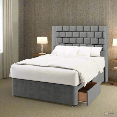 Brick Design Straight Wing Bespoke Headboard Divan Base Storage Bed with Mattress Options-Divan Bed-Chic Concept