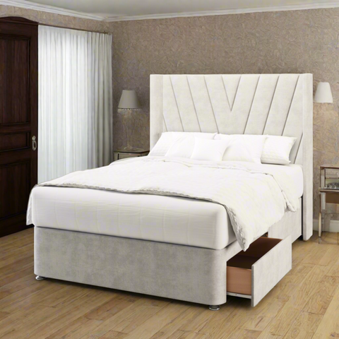 Victory Straight Wing Bespoke Headboard Divan Base Storage Bed with Mattress Options-Divan Bed-Chic Concept