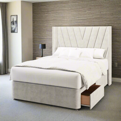 Victory Straight Wing Bespoke Headboard Divan Base Storage Bed with Mattress Options-Divan Bed-Chic Concept