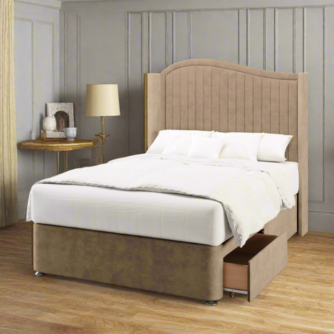 Wave Vertical Panel Border Straight Wing Bespoke Headboard Divan Base Storage Bed with Mattress Options-Divan Bed-Chic Concept