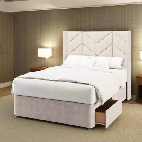 Ascent Chevron Design Straight Wing Bespoke Headboard Divan Base Storage Bed with Mattress Options-Divan Bed-Chic Concept